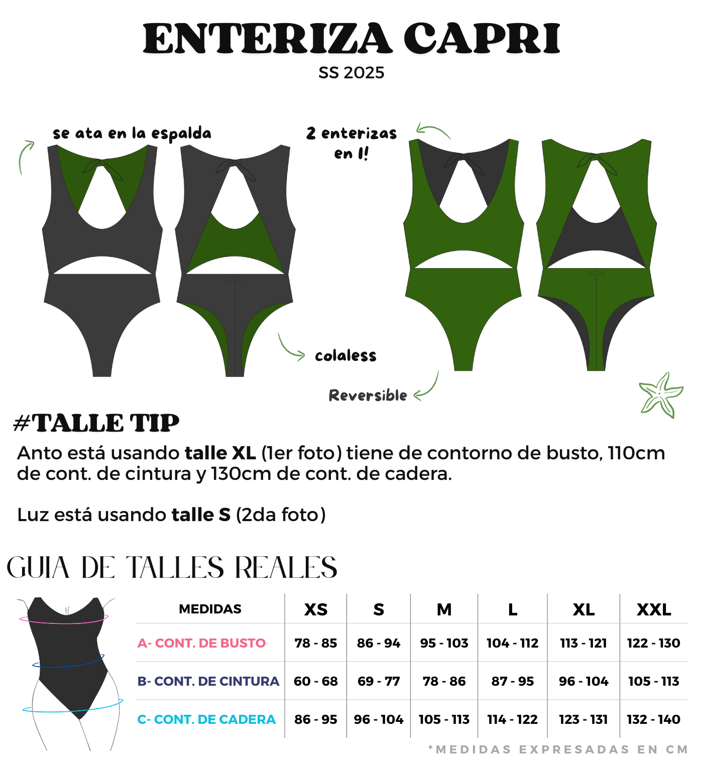 enteriza reversible colaless negra y verde